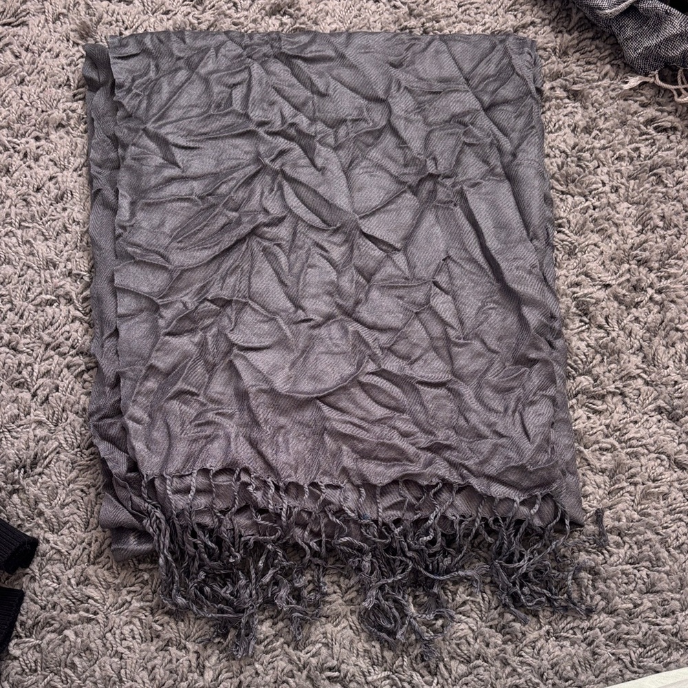 pashmina Gray Fringe Scarf